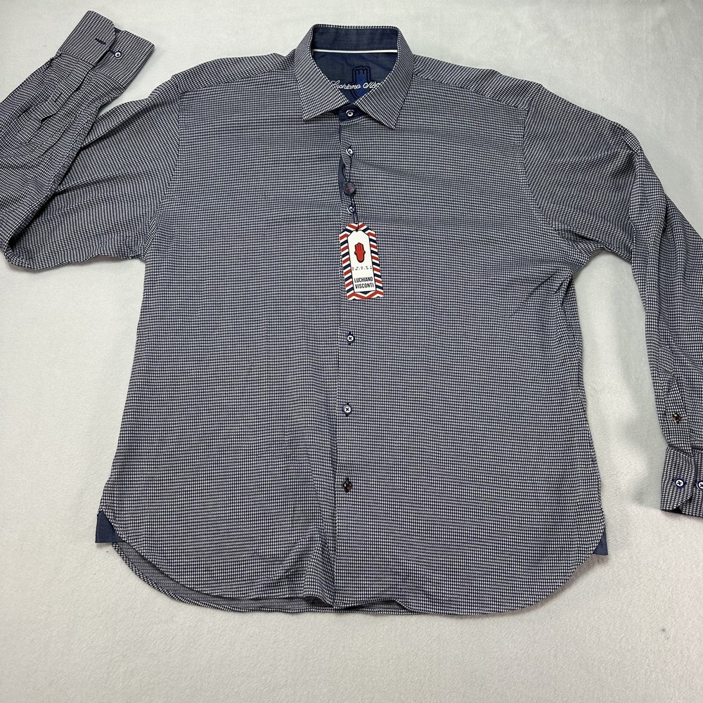 Men's Luchiano Visconti Houndstooth Dress Shirt Sz XL